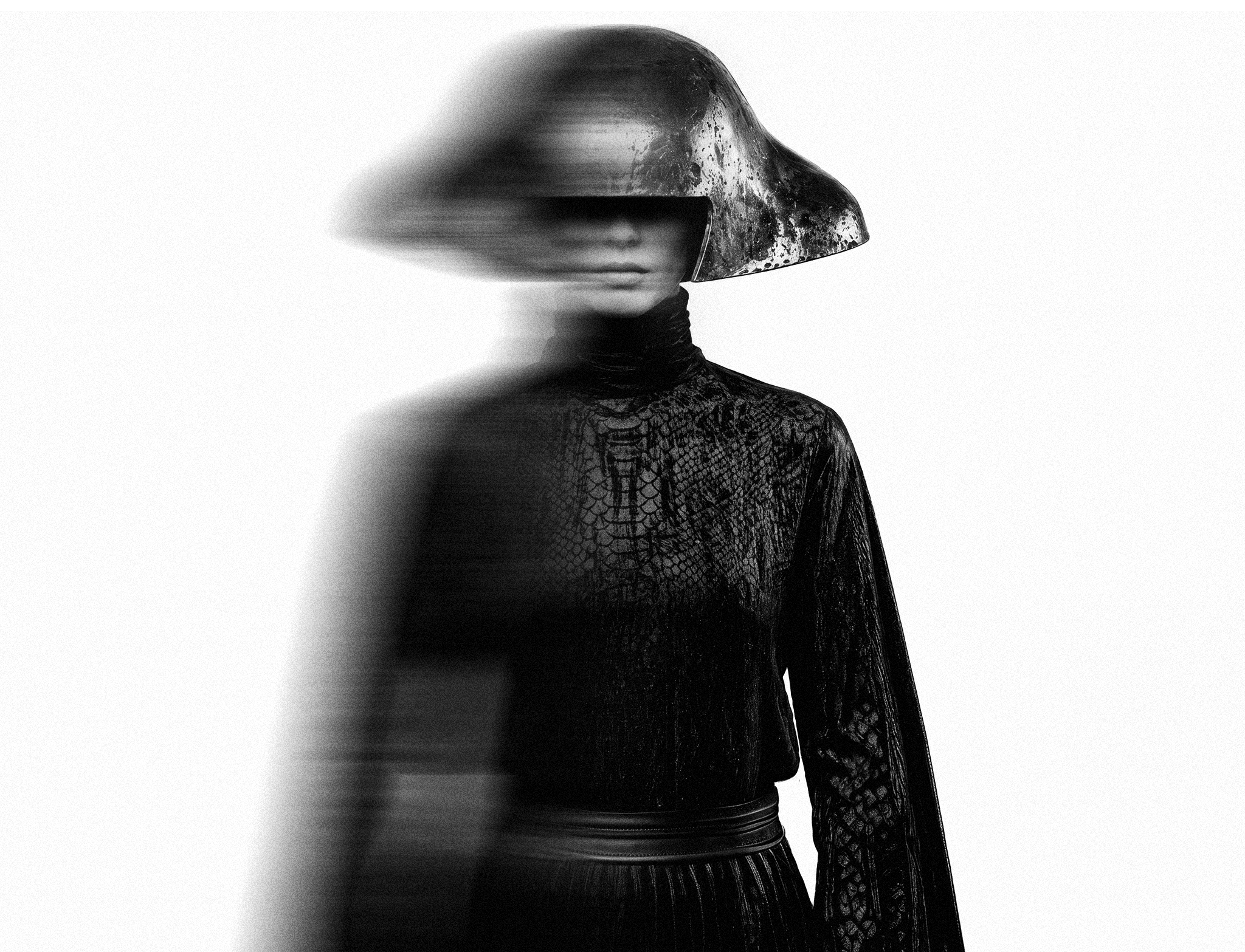 Retrato em preto e branco com efeito Long-Exposure Motion Blur